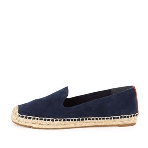 Tory Burch Rivera Suede espadrille boat shoe flats Navy 10